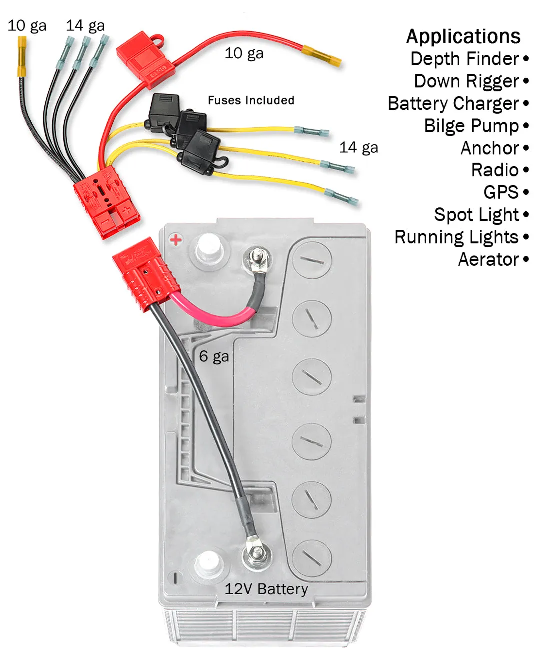 12 Volt Multi (4) Fused Connection Kit Fuses Included (RCE12VB4FK) Lithium Compatible