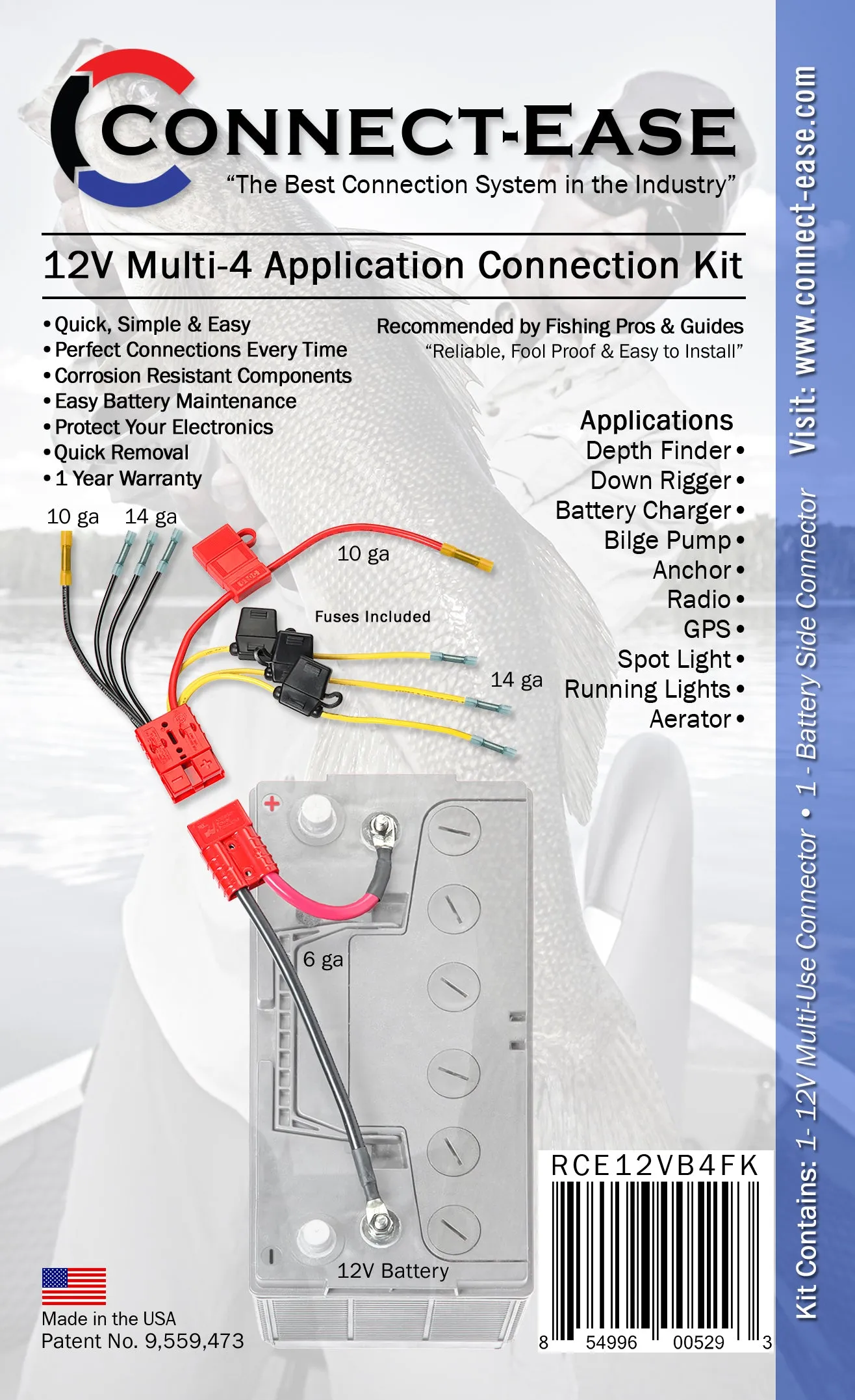 12 Volt Multi (4) Fused Connection Kit Fuses Included (RCE12VB4FK) Lithium Compatible