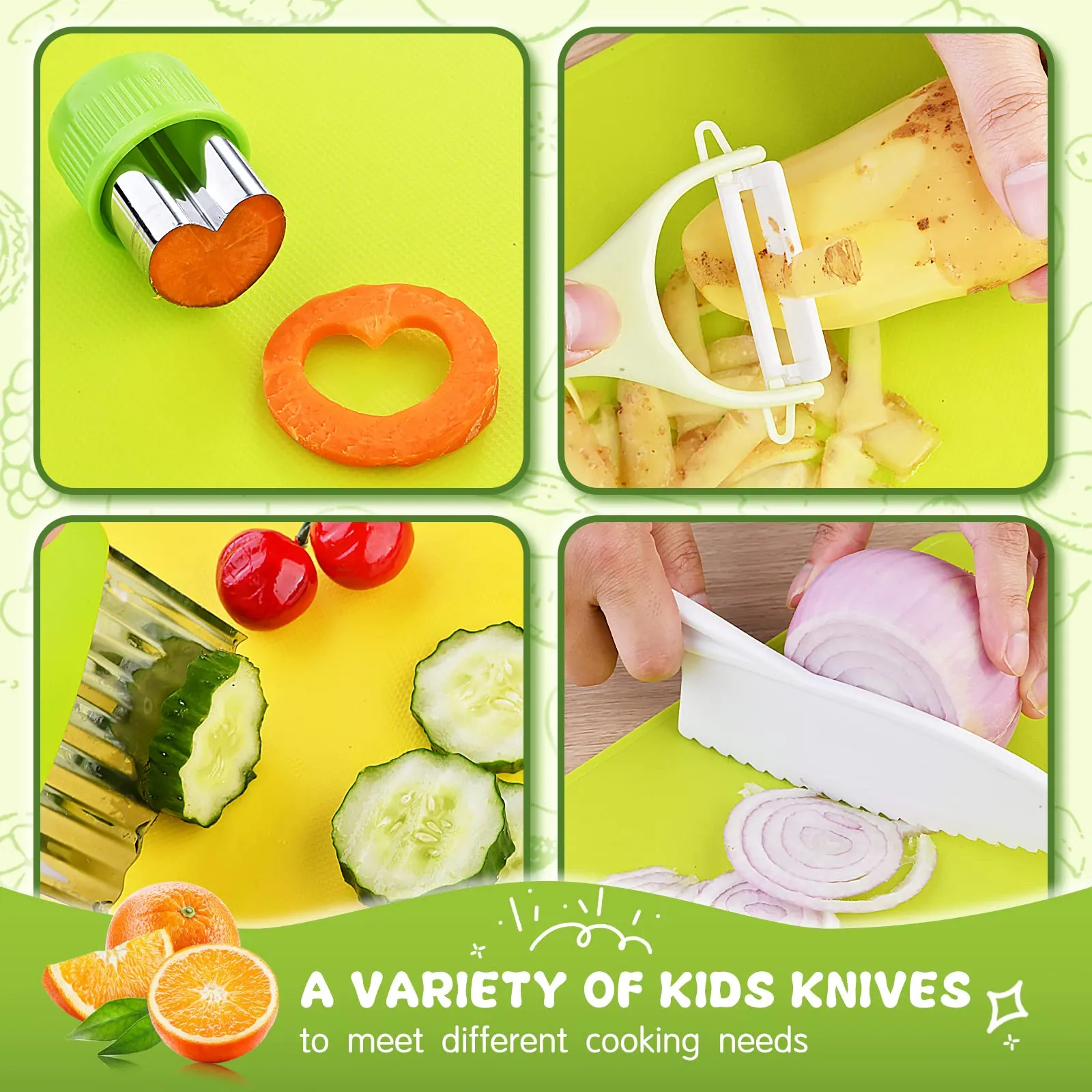 13 Pieces Montessori Kitchen Tools for Toddlers-Kids Cooking Sets Real-Toddler Safe Knives Set for Real Cooking with Plastic Toddler Safe Knives Crinkle Cutter Kids Cutting Board