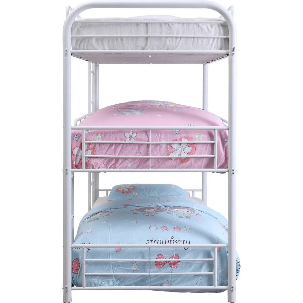 3 Tier Industrial Style Full Size Metal Bunk Bed, White By Casagear Home