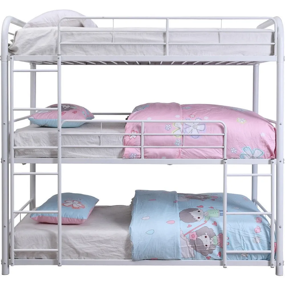 3 Tier Industrial Style Full Size Metal Bunk Bed, White By Casagear Home