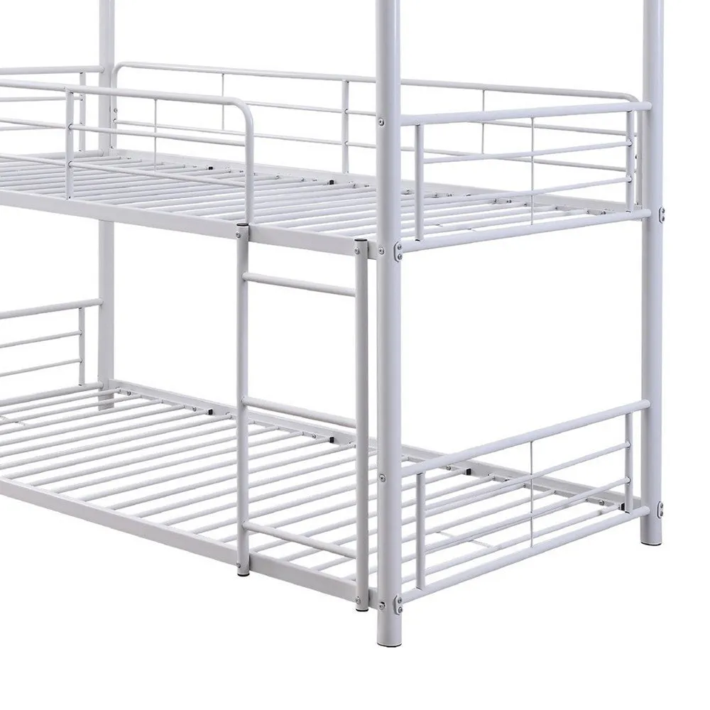 3 Tier Industrial Style Full Size Metal Bunk Bed, White By Casagear Home