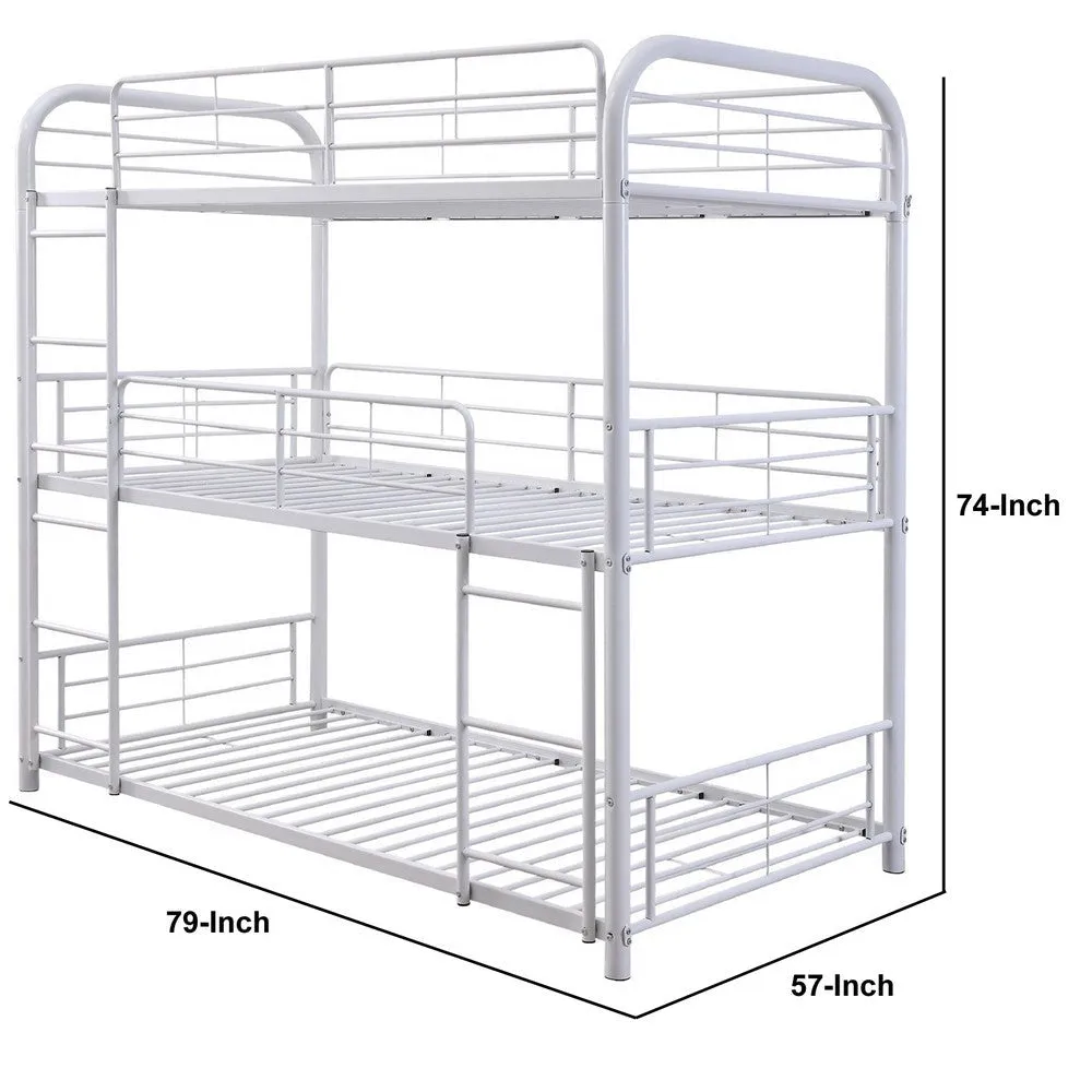 3 Tier Industrial Style Full Size Metal Bunk Bed, White By Casagear Home