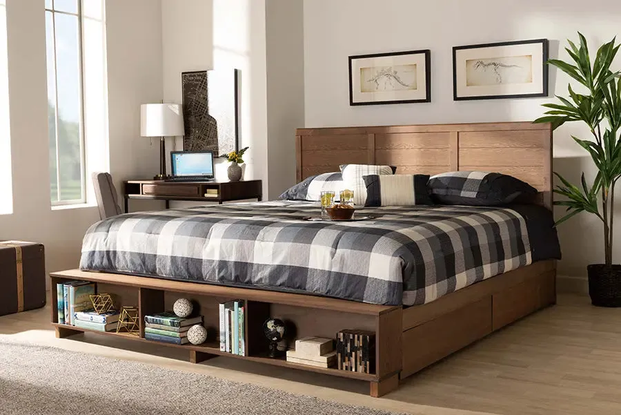 Albany Ash Walnut Brown Wood 4-Drawer Platform Storage Bed w/Built-In Shelves (King)