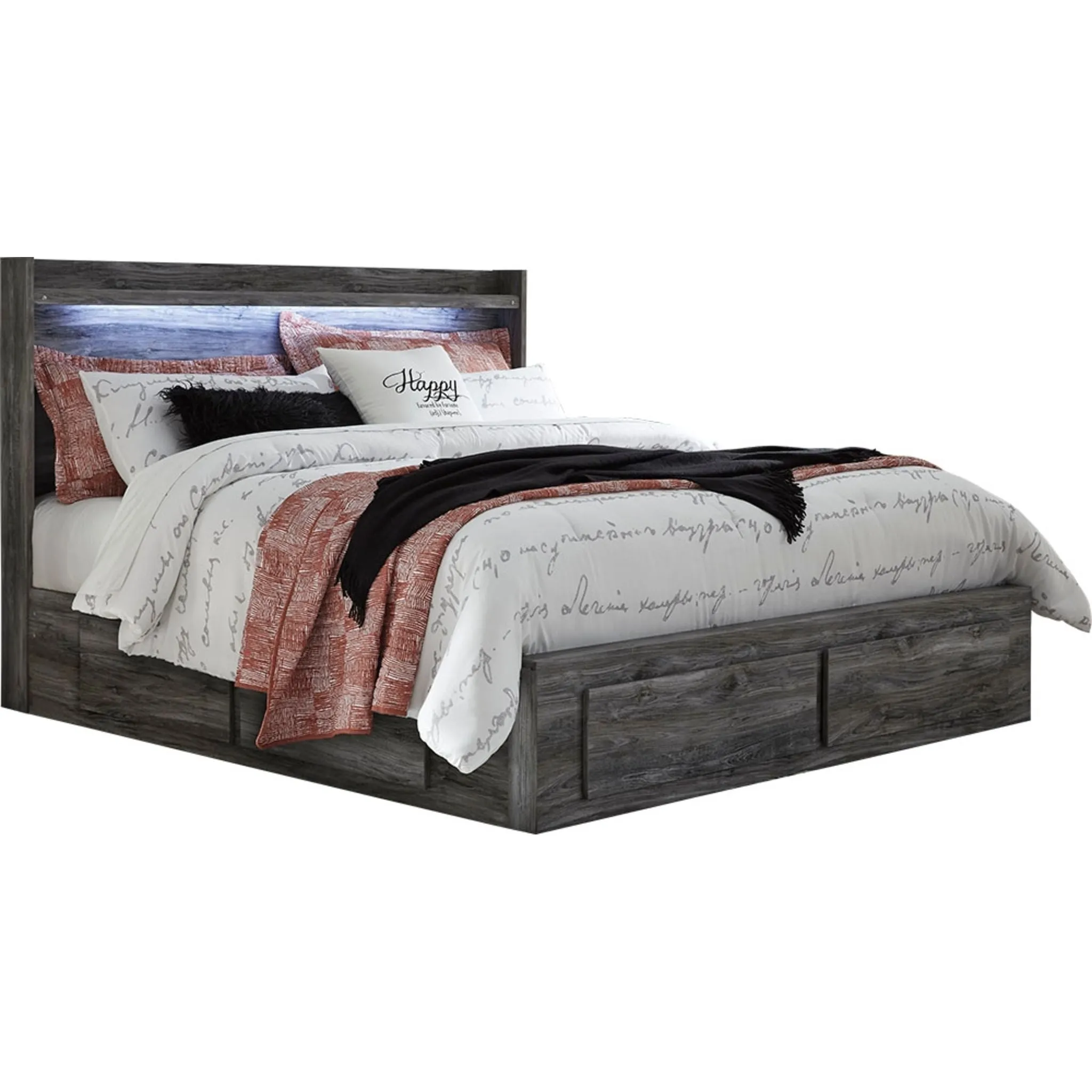 Baystorm Panel Bed with 4 Storage Drawers - Gray