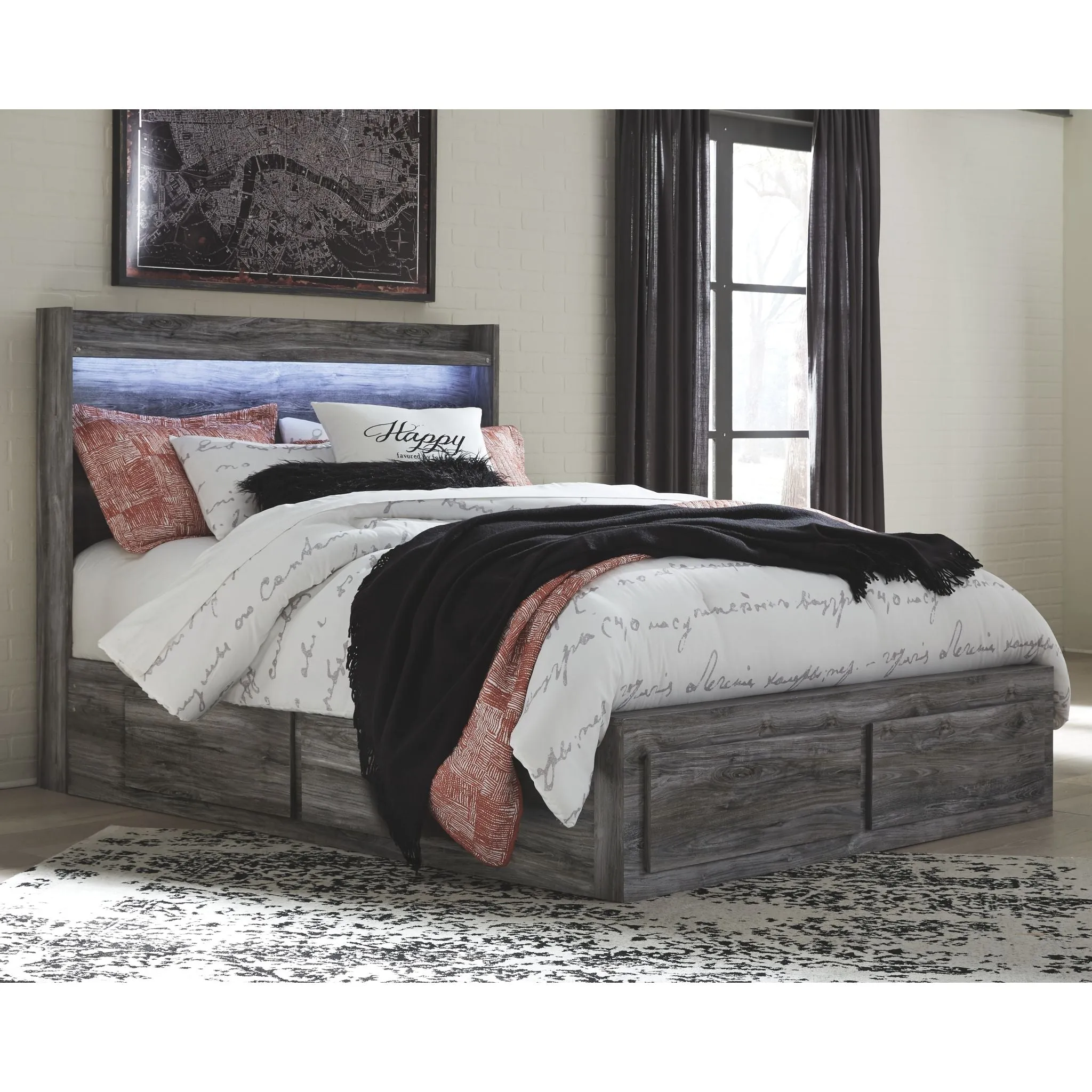 Baystorm Panel Bed with 4 Storage Drawers - Gray