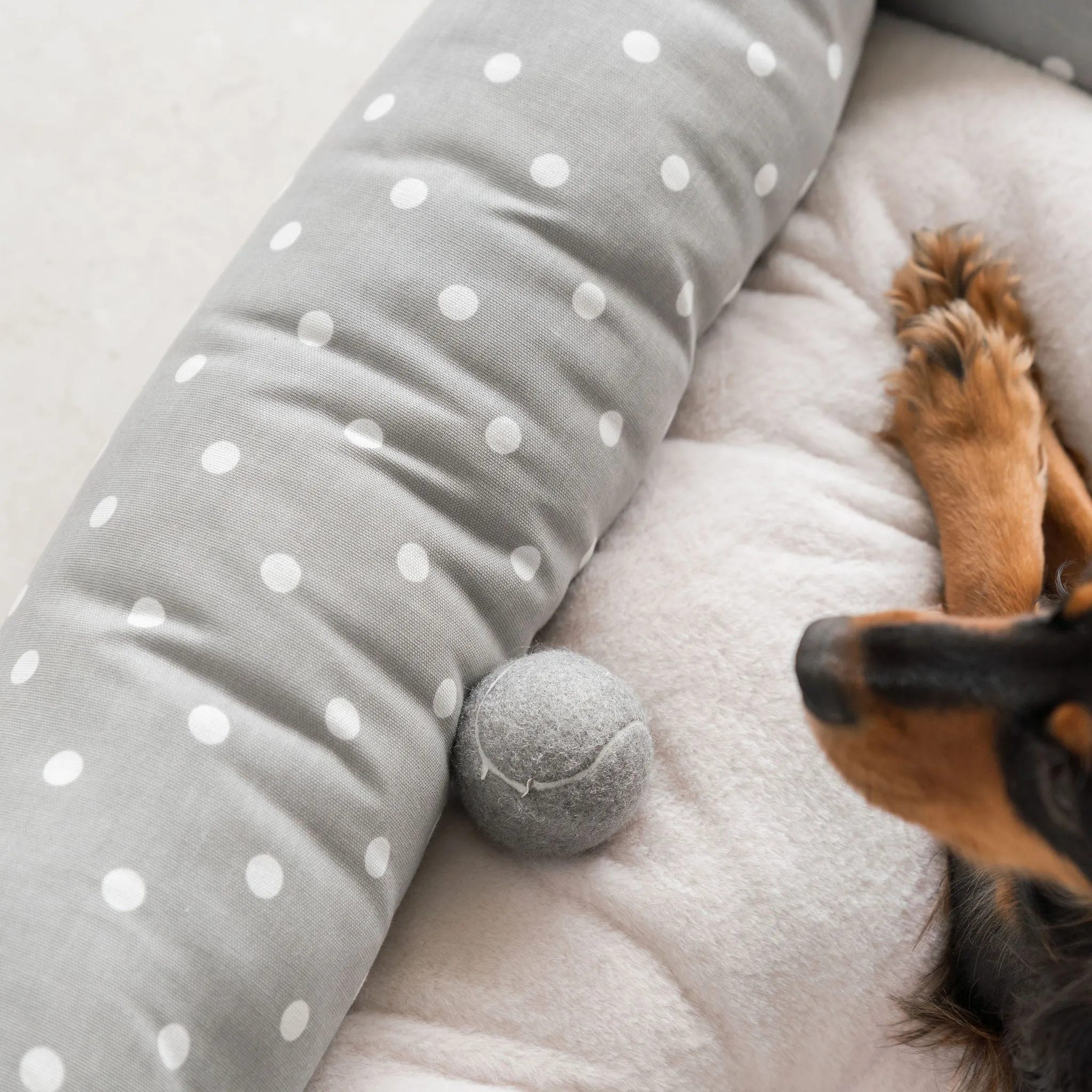 Box Bed With Removable Covers in Grey Spot by Lords & Labradors