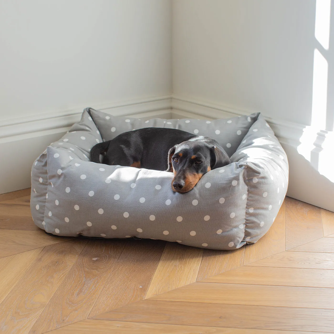 Box Bed With Removable Covers in Grey Spot by Lords & Labradors