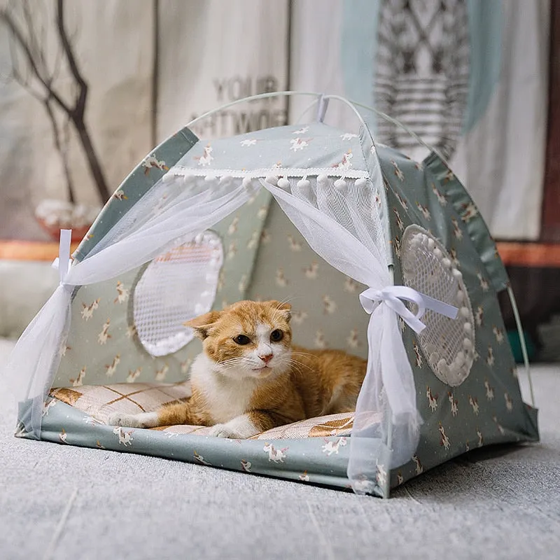 Comfy Cat Tent With Mat And Curtain