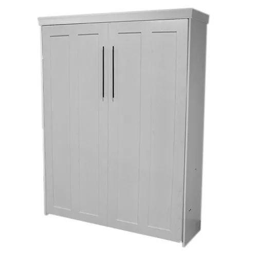 Contemporary Face Murphy Bed Vertical Queen Oak Painted White Discounted (VQ107-O-PW)