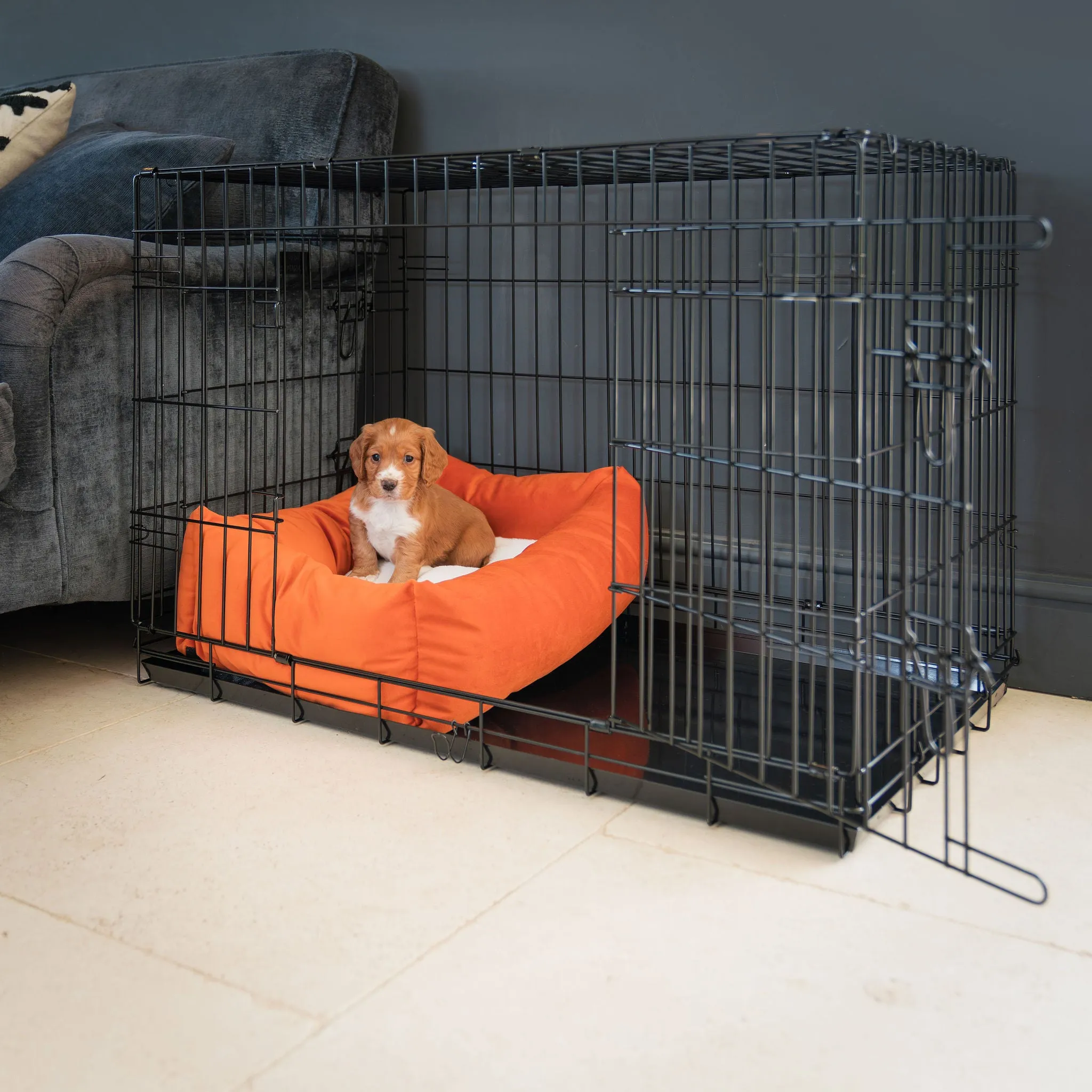 Cosy & Calming Puppy Crate Bed With Removable Covers In Pumpkin Velvet By Lords & Labradors