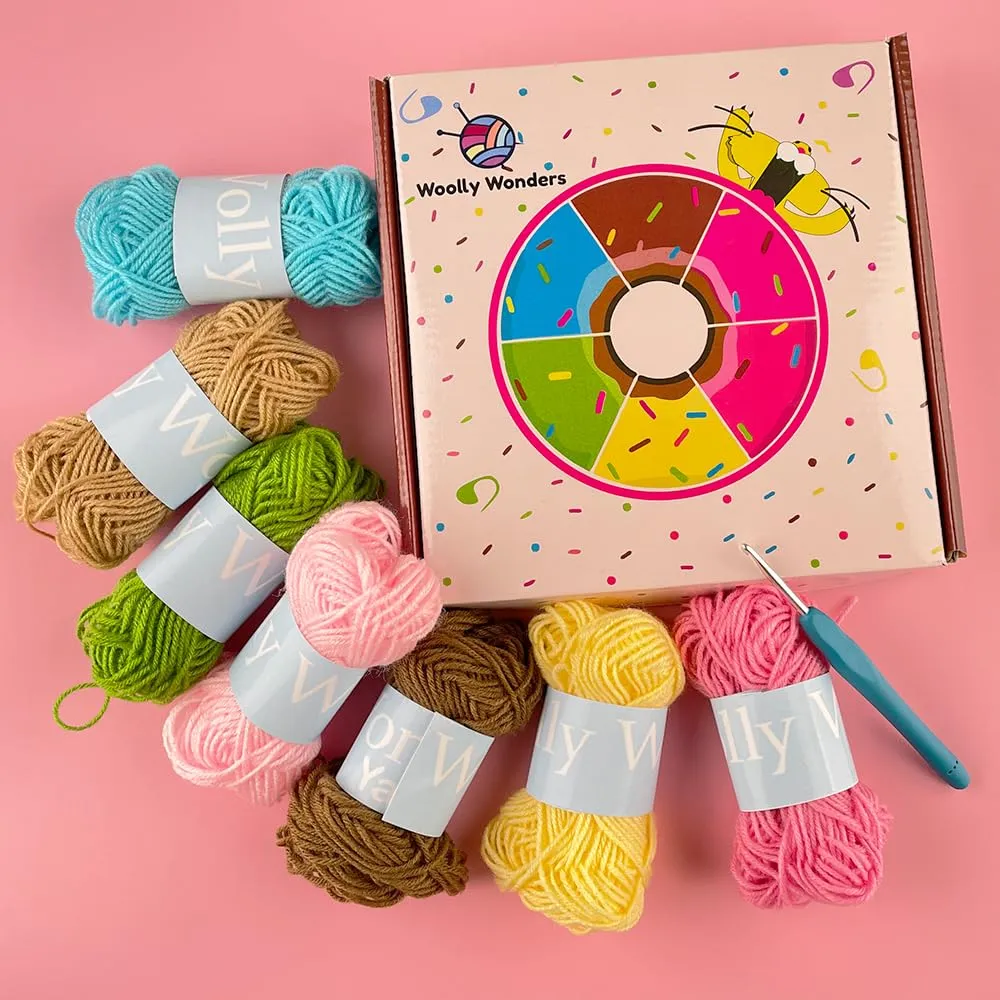 Crochet Kit for Beginners, Beginner Crochet Starter Kit w Step-by-Step Video Tutorials, Learn to Crochet Kits for Adults & Kids, DIY Knitting Supplies, 6-Pack Donut Family(40%  Yarn Content)