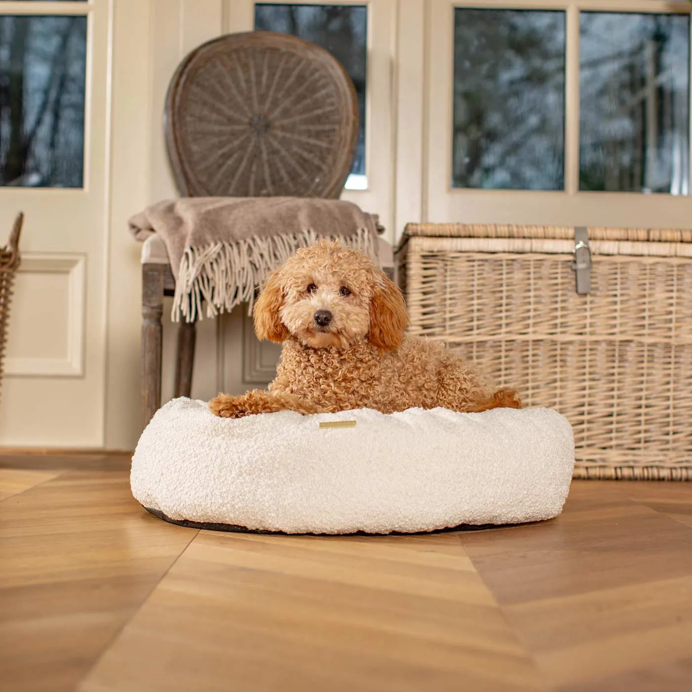 Donut Bed With Removable Covers in Ivory Bouclé by Lords & Labradors