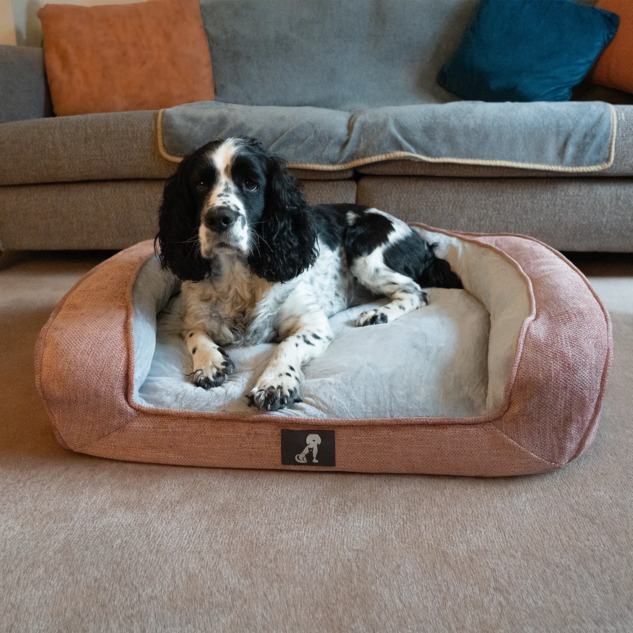 Duke Luxury High Density Foam Sofa Dog Bed Pink Large