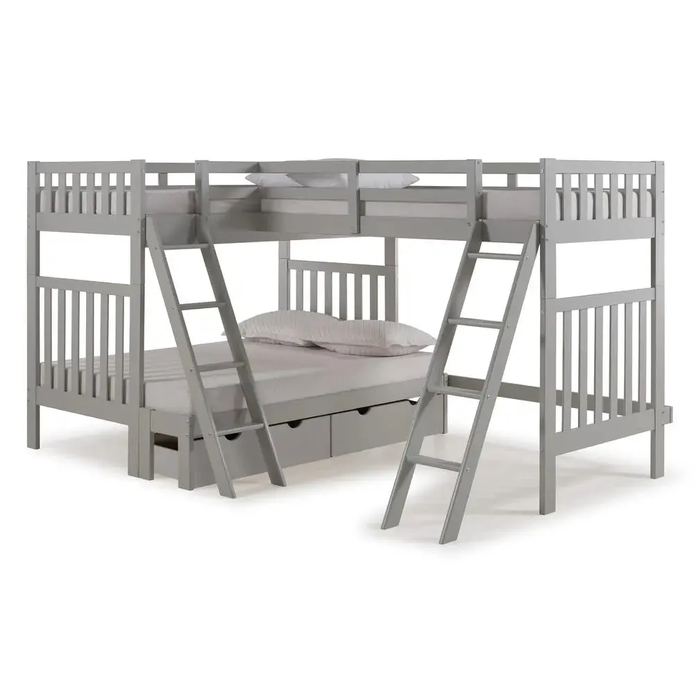 Ella Quadruple Bunks in Gray with Drawers