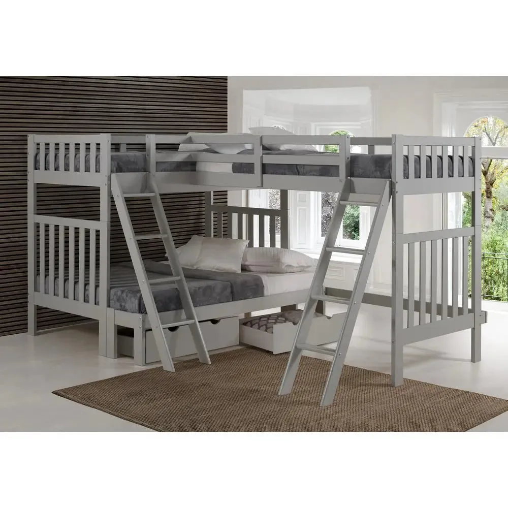 Ella Quadruple Bunks in Gray with Drawers