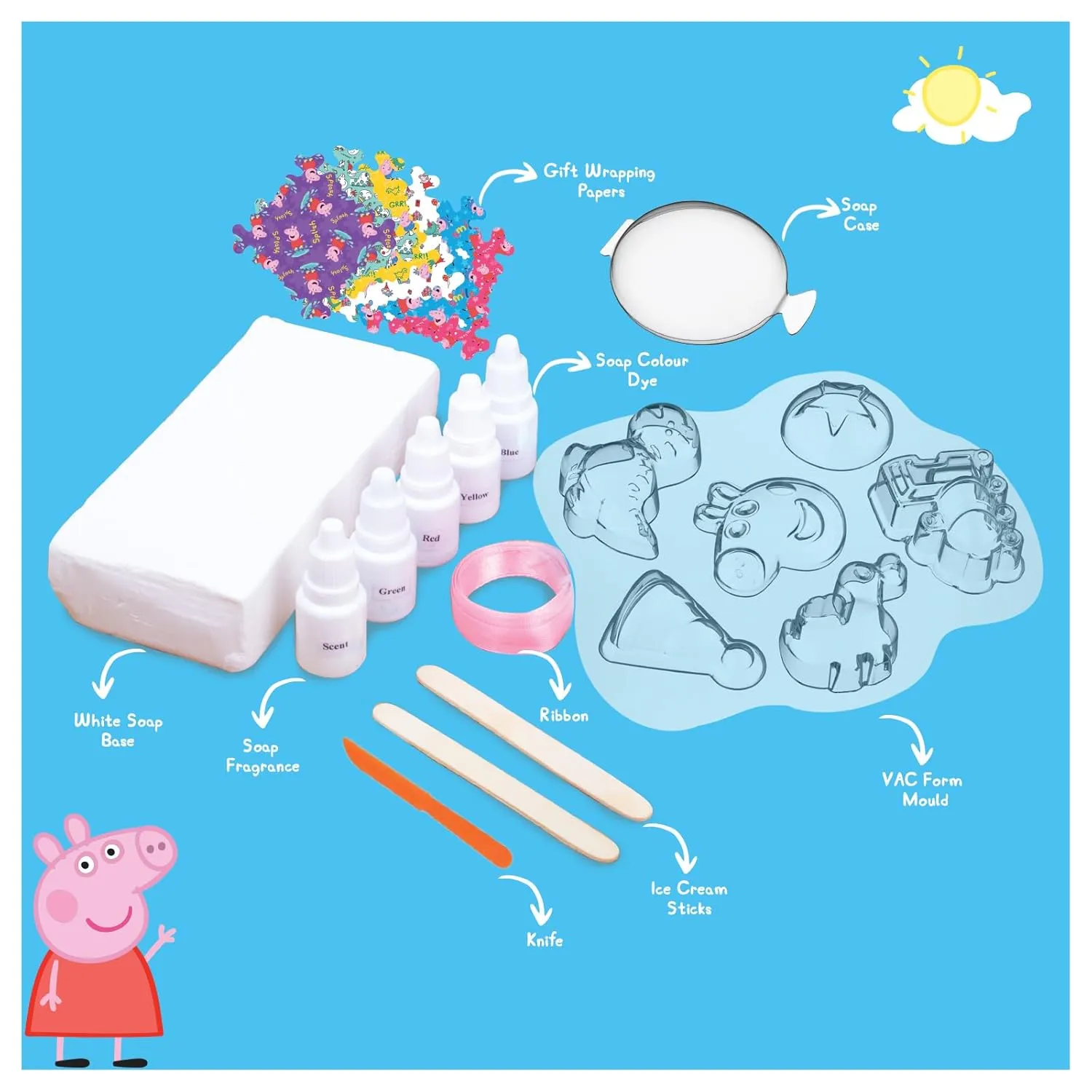 Funskool Handycrafts Peppa Pig Soap Making Kit Arts and Crafts DIY Kit in 6 Shapes for Children 5 Years and Above