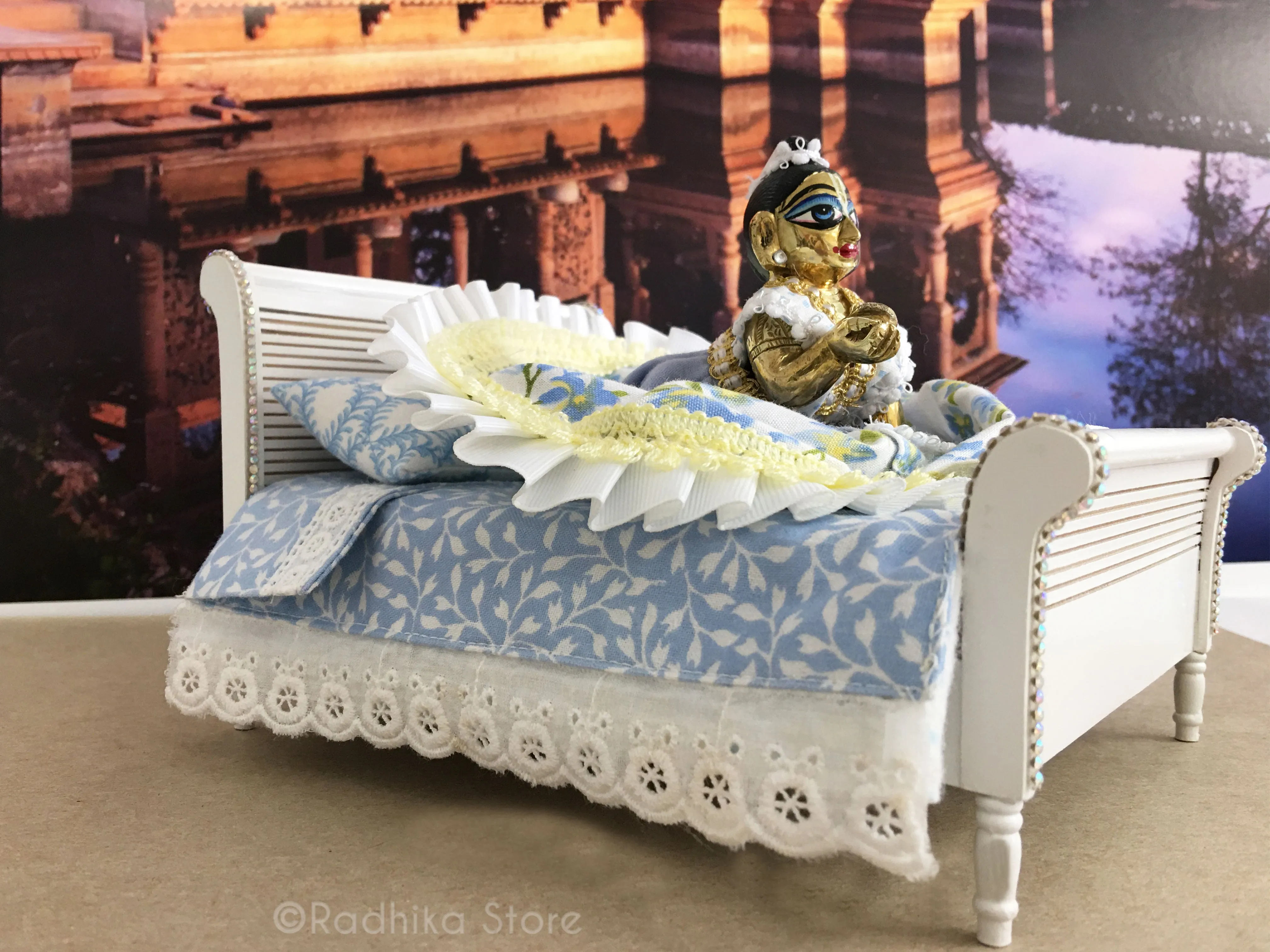 Goloka Wooden White Jeweled  Bed