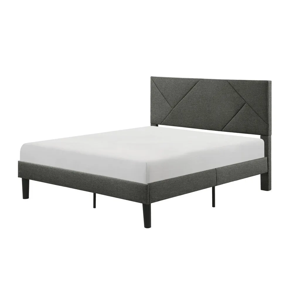 Heny Full Platform Bed, Wood, Panel Headboard, Gray Polyester Upholstery By Casagear Home