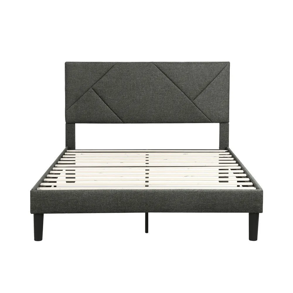 Heny Full Platform Bed, Wood, Panel Headboard, Gray Polyester Upholstery By Casagear Home