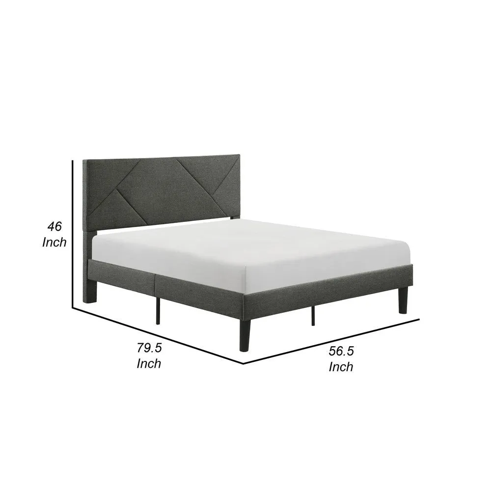 Heny Full Platform Bed, Wood, Panel Headboard, Gray Polyester Upholstery By Casagear Home