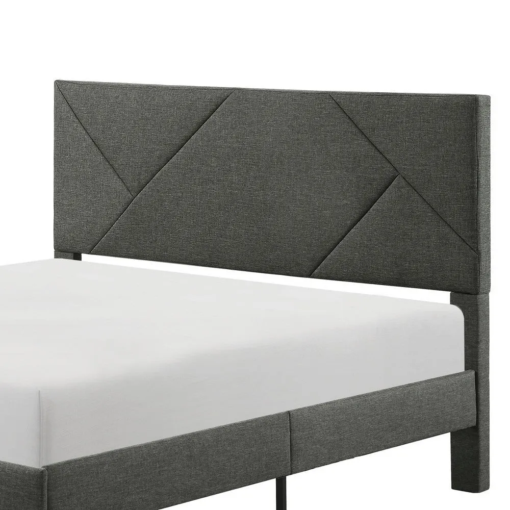 Heny Full Platform Bed, Wood, Panel Headboard, Gray Polyester Upholstery By Casagear Home