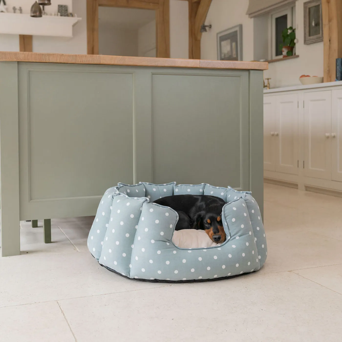 High Wall Bed With Removable Covers in Duck Egg Spot by Lords & Labradors