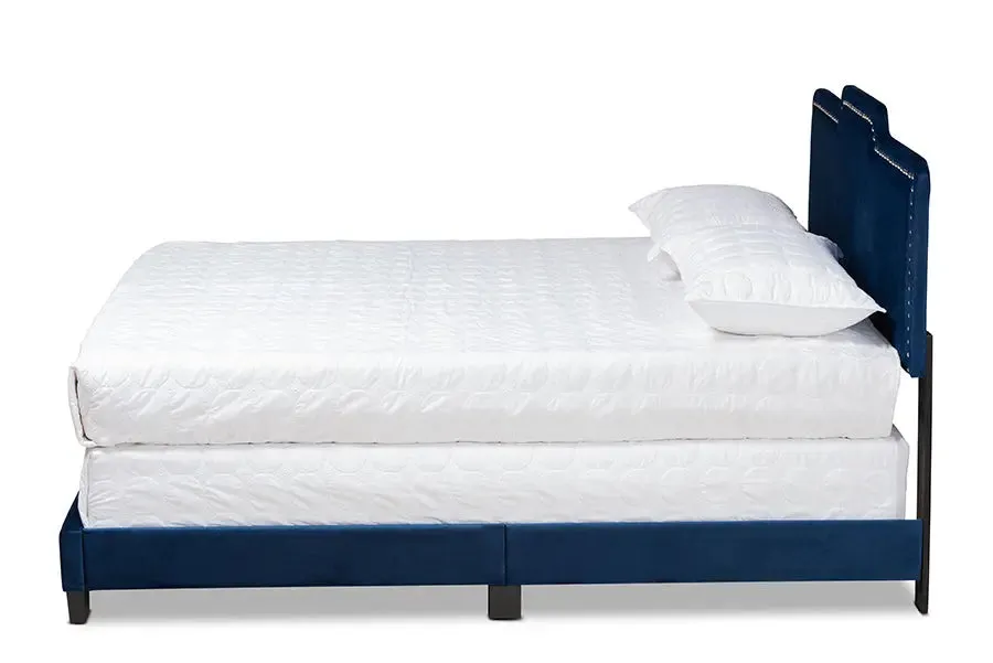 Hobart Navy Blue Velvet Fabric Upholstered Panel Bed (Queen)