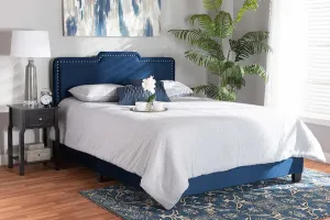 Hobart Navy Blue Velvet Fabric Upholstered Panel Bed (Queen)