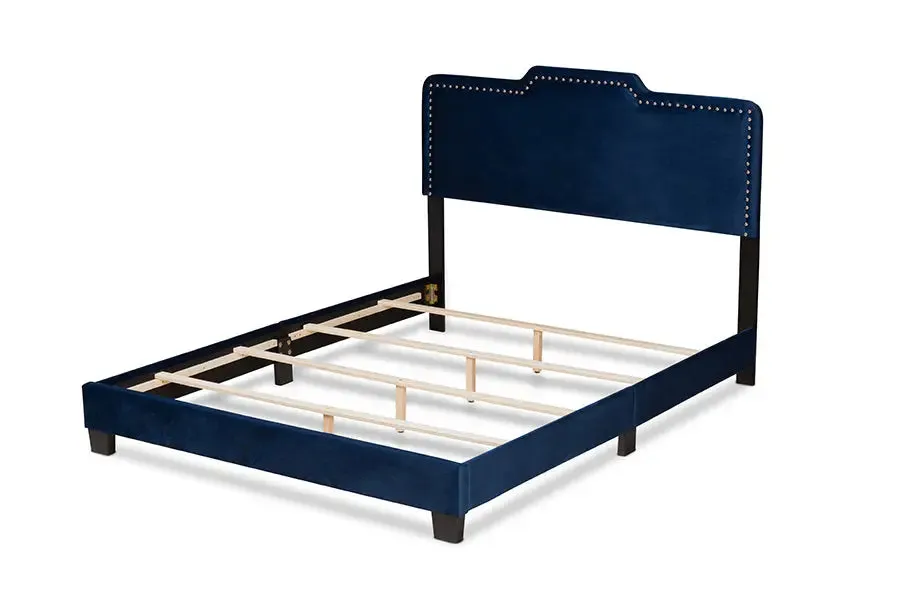 Hobart Navy Blue Velvet Fabric Upholstered Panel Bed (Queen)