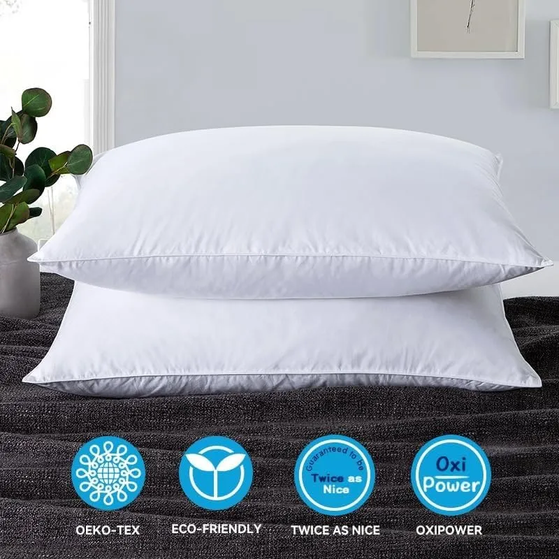 Jewear 30% Goose Down 70% Feather Luxury Cotton White Pillow Set of 2 Piece (20" X 36")