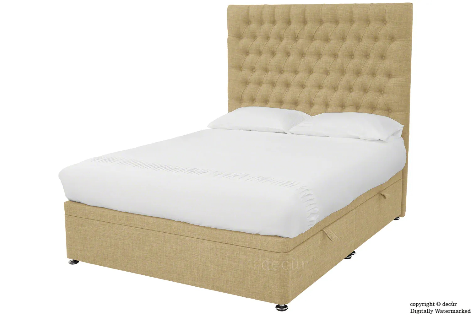 Kensington Linen Upholstered Ottoman Bed - Honey