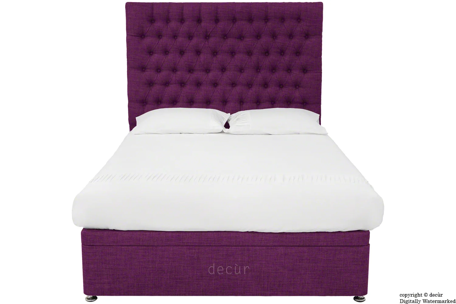 Kensington Linen Upholstered Ottoman Bed - Plum