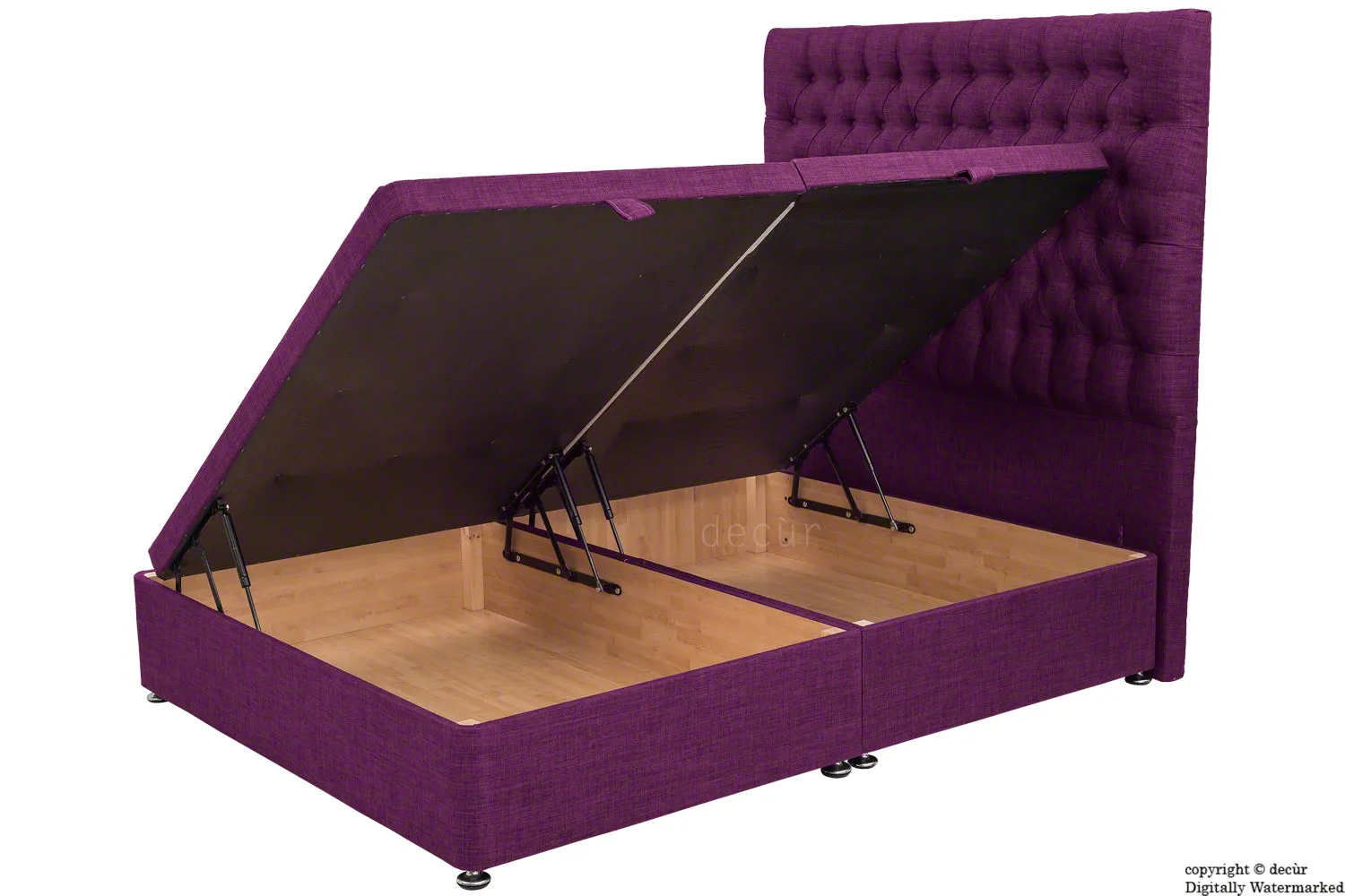 Kensington Linen Upholstered Ottoman Bed - Plum