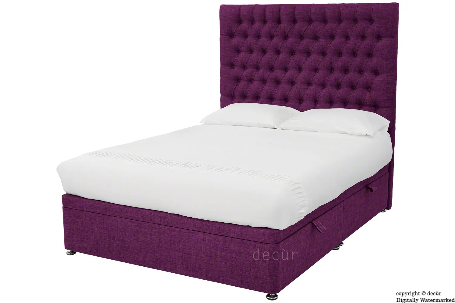 Kensington Linen Upholstered Ottoman Bed - Plum