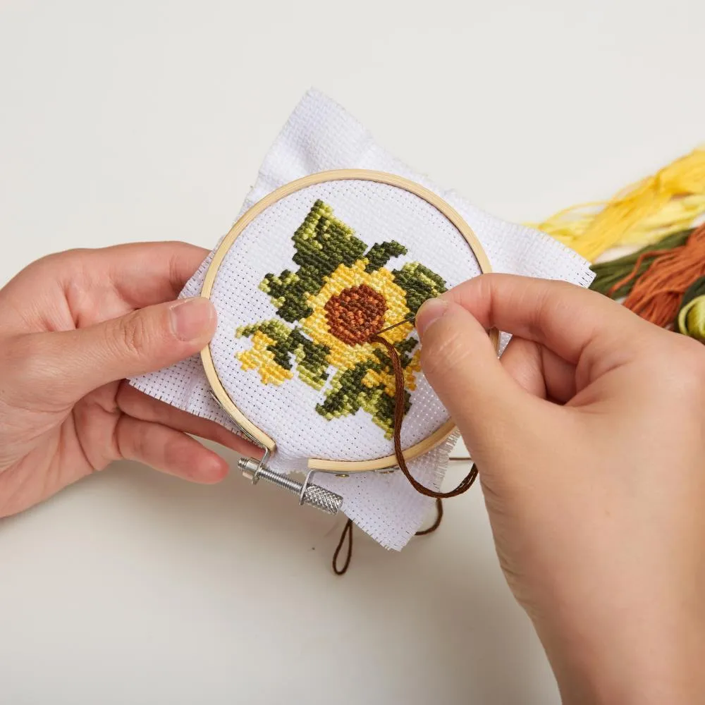 Kikkerland Mini Cross Stitch Embroidery Kit - Sunflower