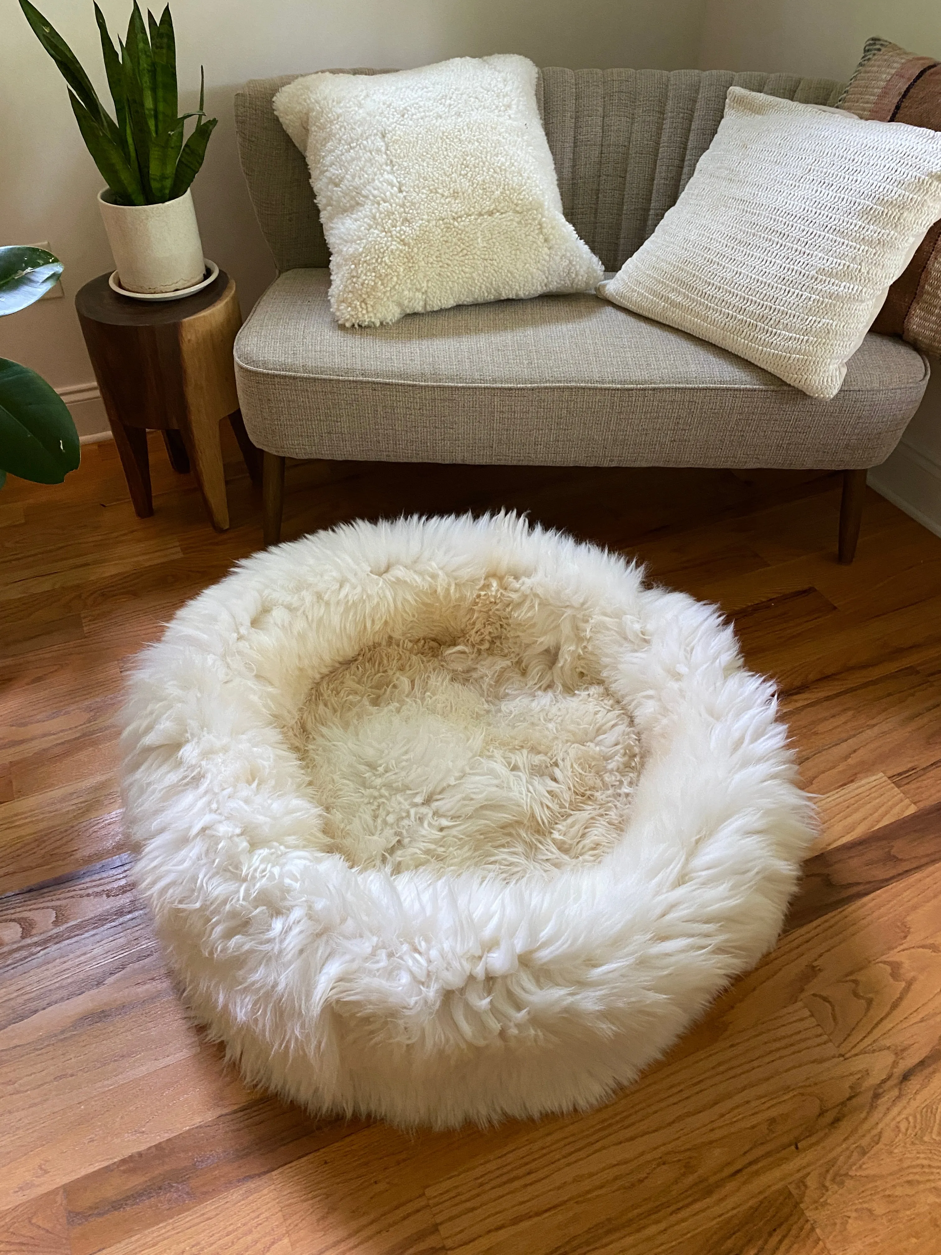 LARGE Ivory Sheepskin Pet Bed