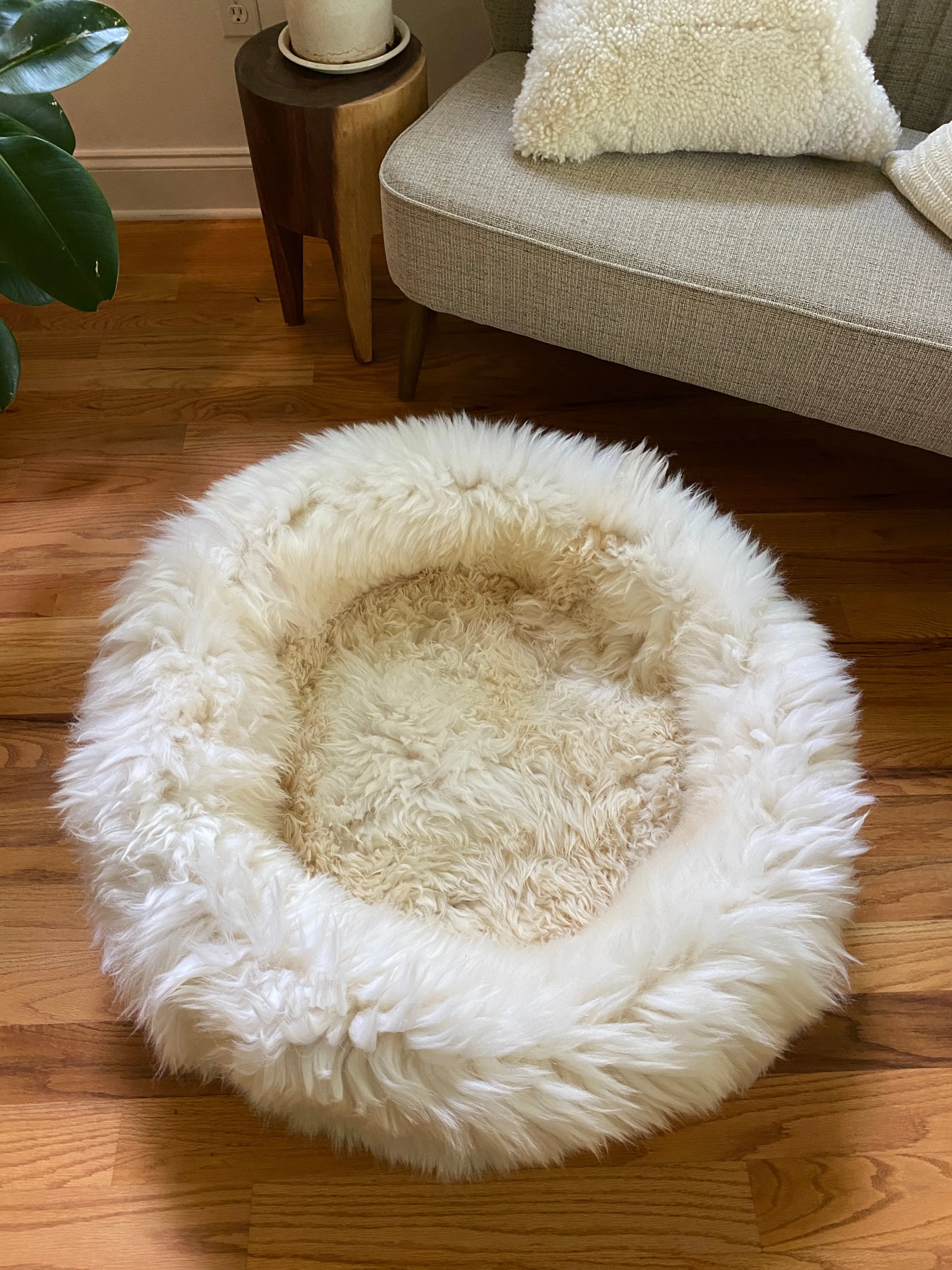 LARGE Ivory Sheepskin Pet Bed