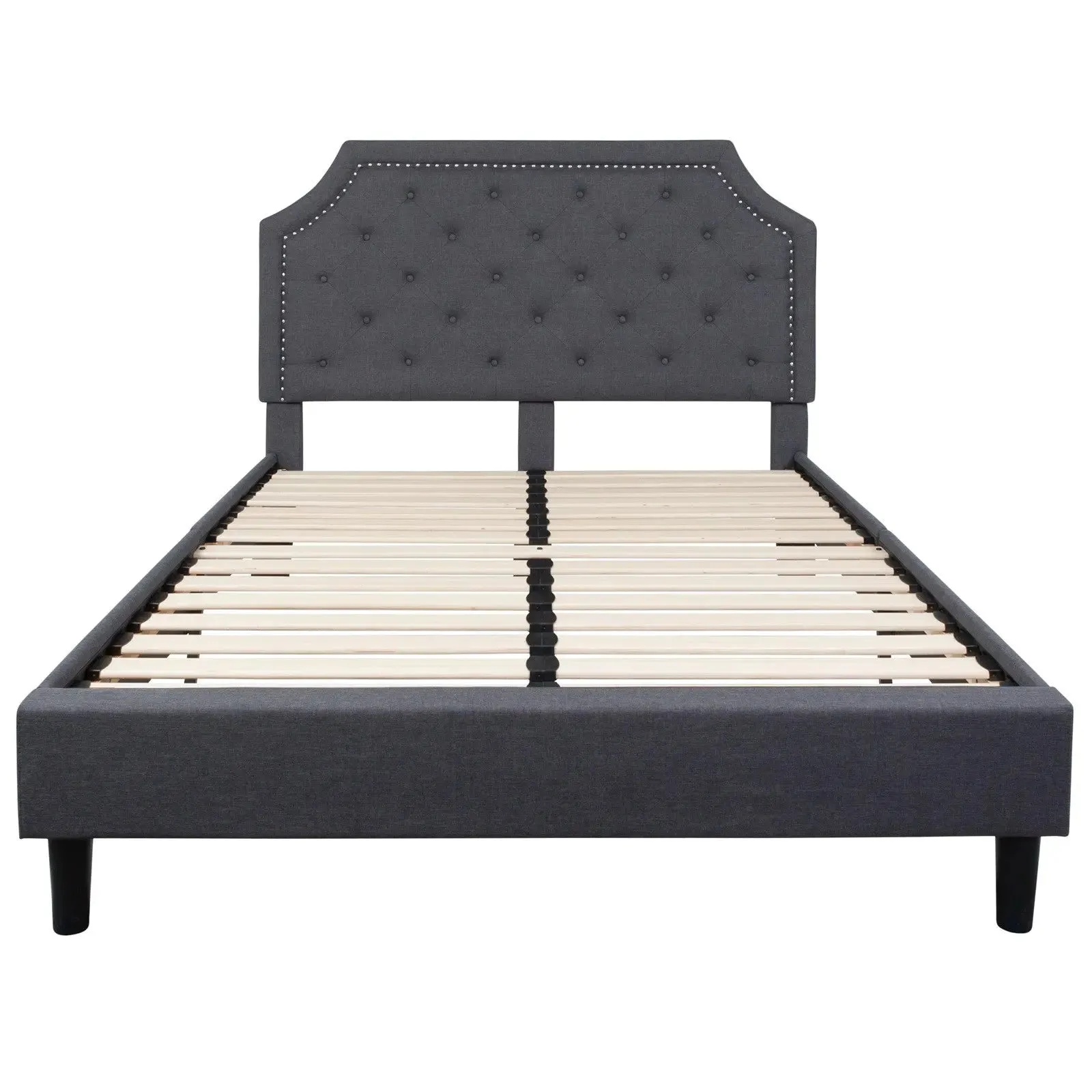 Madelyn Tufted Upholstered Platform Bed, Dark Gray (Queen)