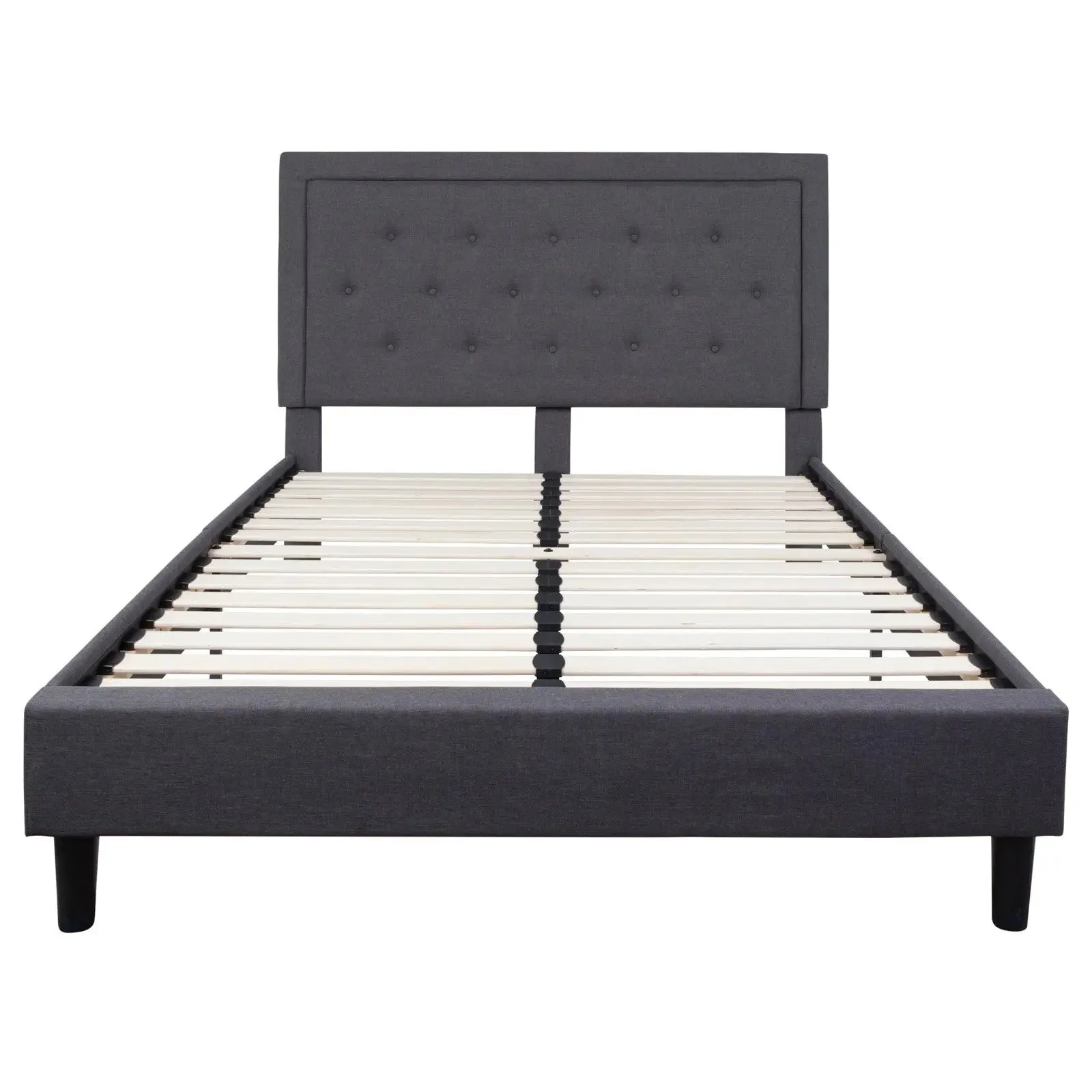 Marcelia Tufted Upholstered Platform Bed, Dark Gray (Queen)