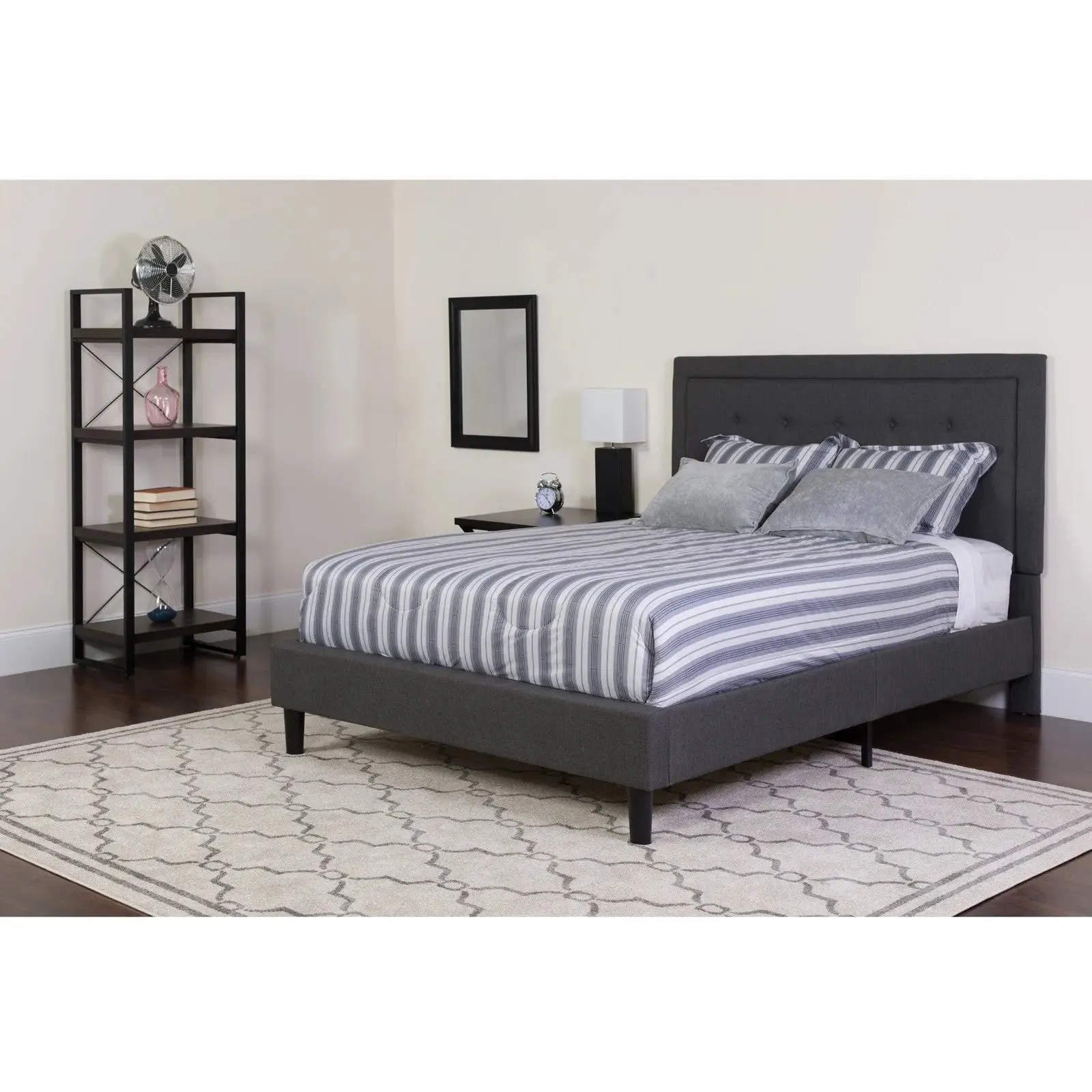 Marcelia Tufted Upholstered Platform Bed, Dark Gray (Queen)