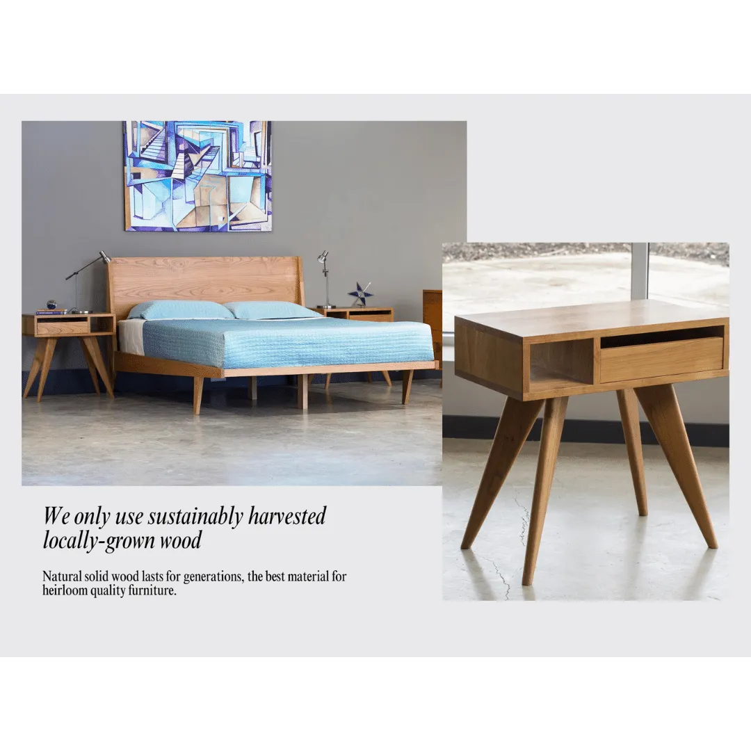 Modern "TWO" Platform Bed: Handmade Mid Century Modern Bed, Solid Wood with Organic Finish