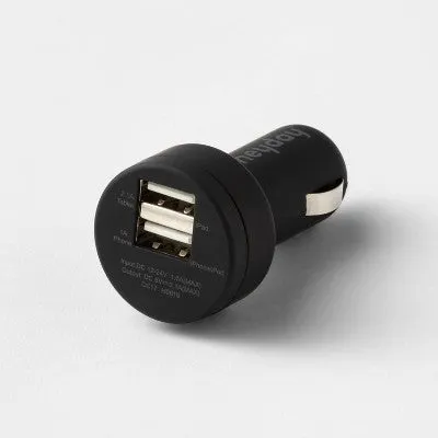 New - 6' Lightning to USB-A Cable 2-Port 3.1A Car Charger - heyday Black/Gold