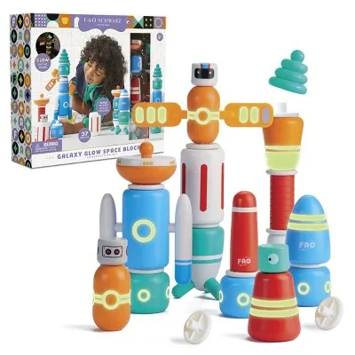 Open Box - FAO Schwarz Galaxy Glow Space Blocks 37pc Glow-in-the-Dark Space-Themed Building