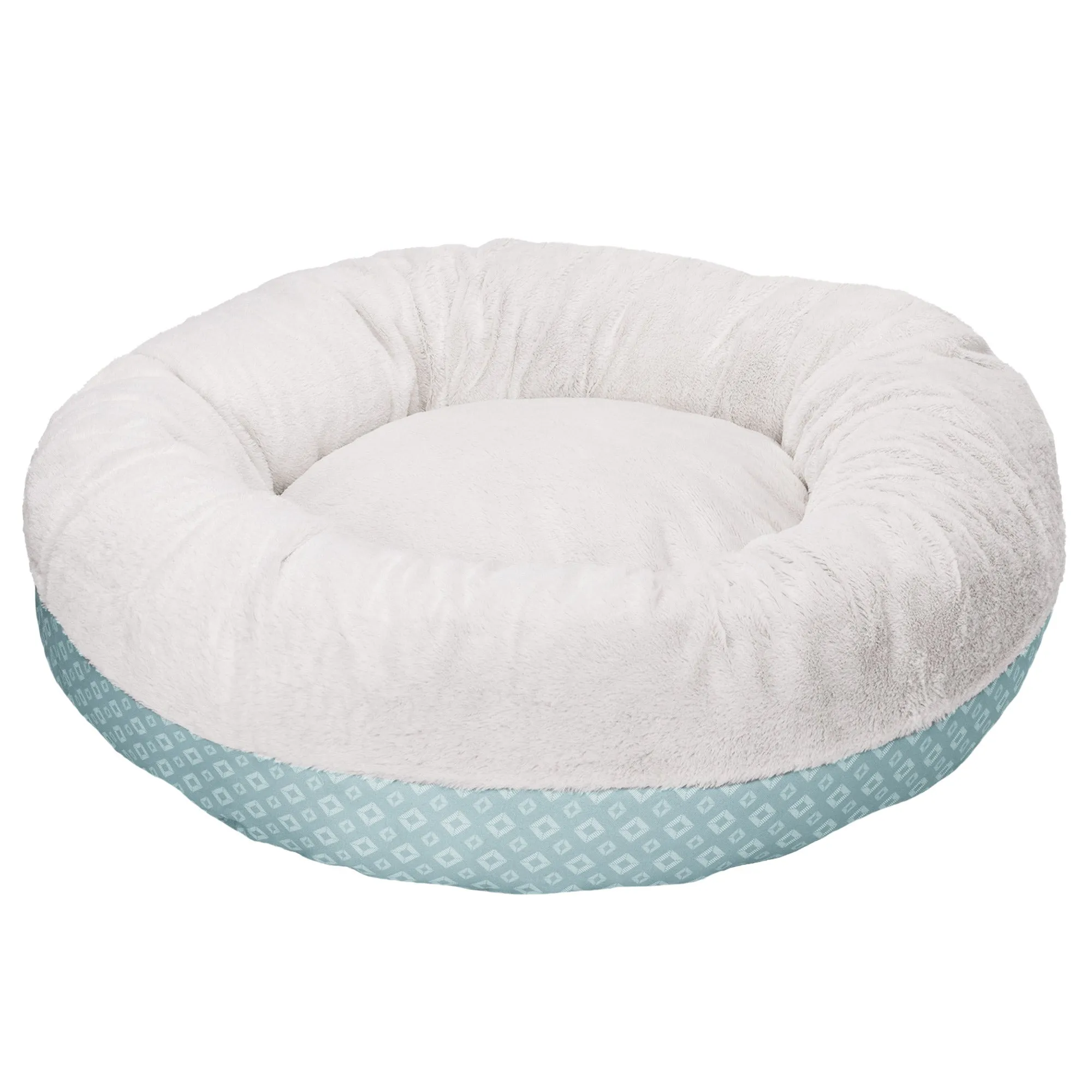 Plush & Diamond Print Calming Donut Dog Bed