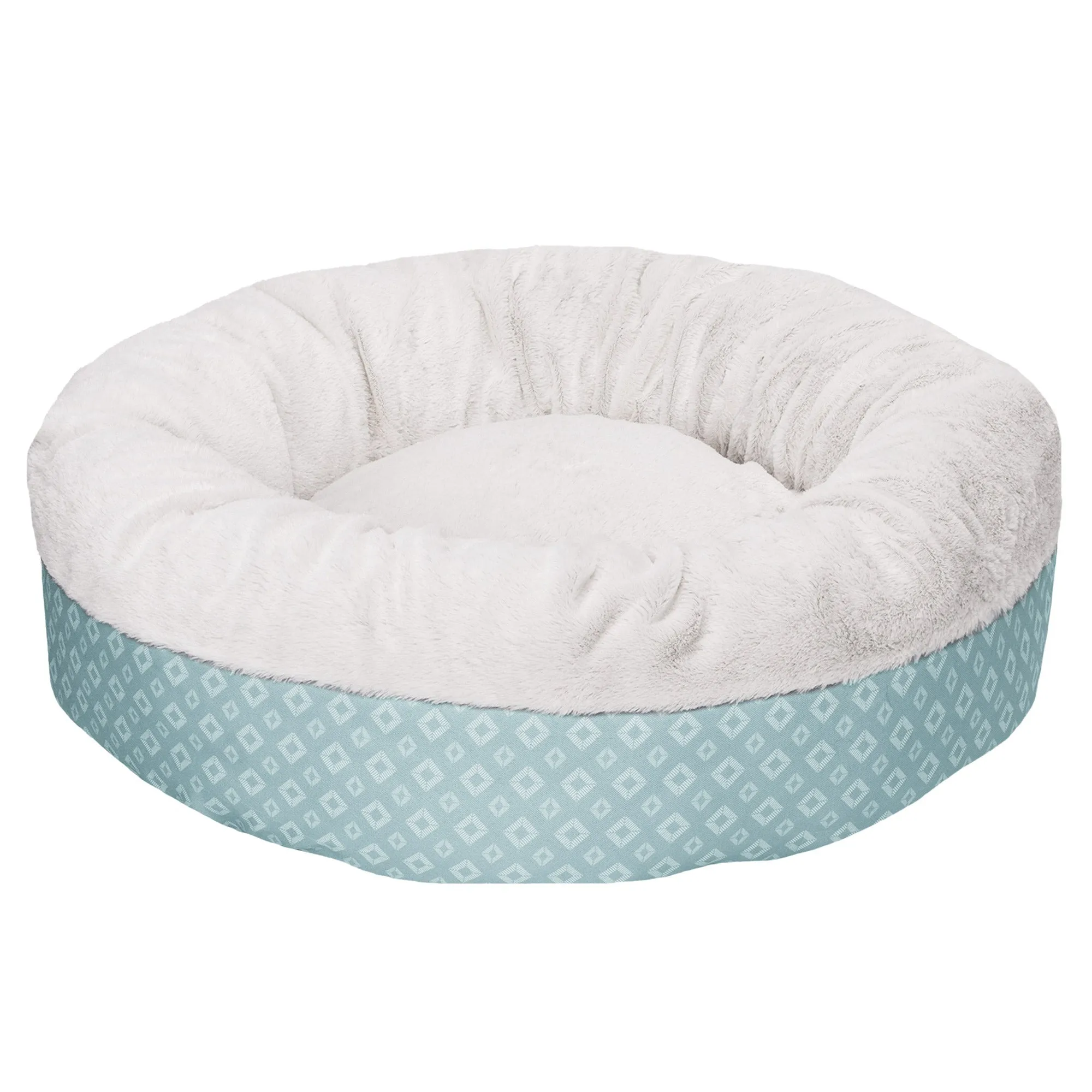 Plush & Diamond Print Calming Donut Dog Bed