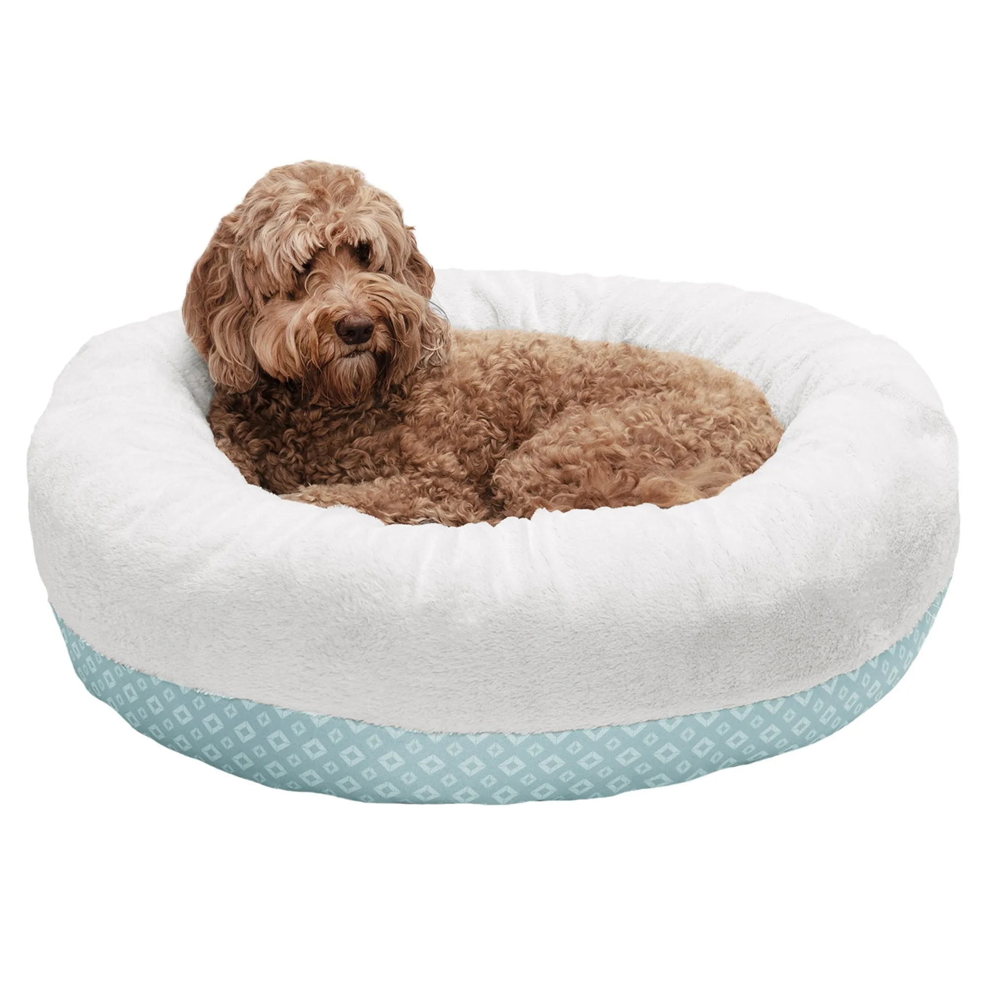 Plush & Diamond Print Calming Donut Dog Bed