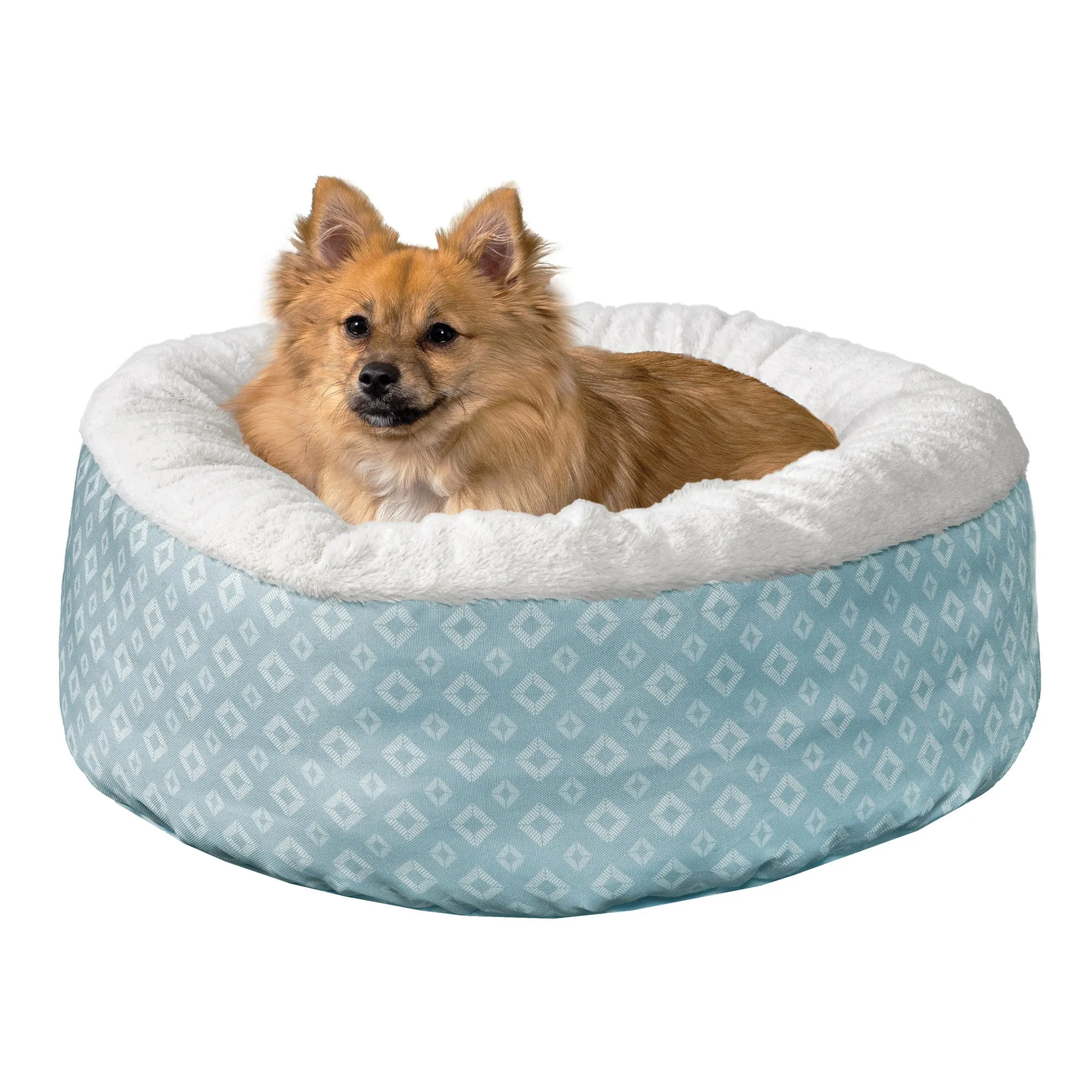 Plush & Diamond Print Calming Donut Dog Bed