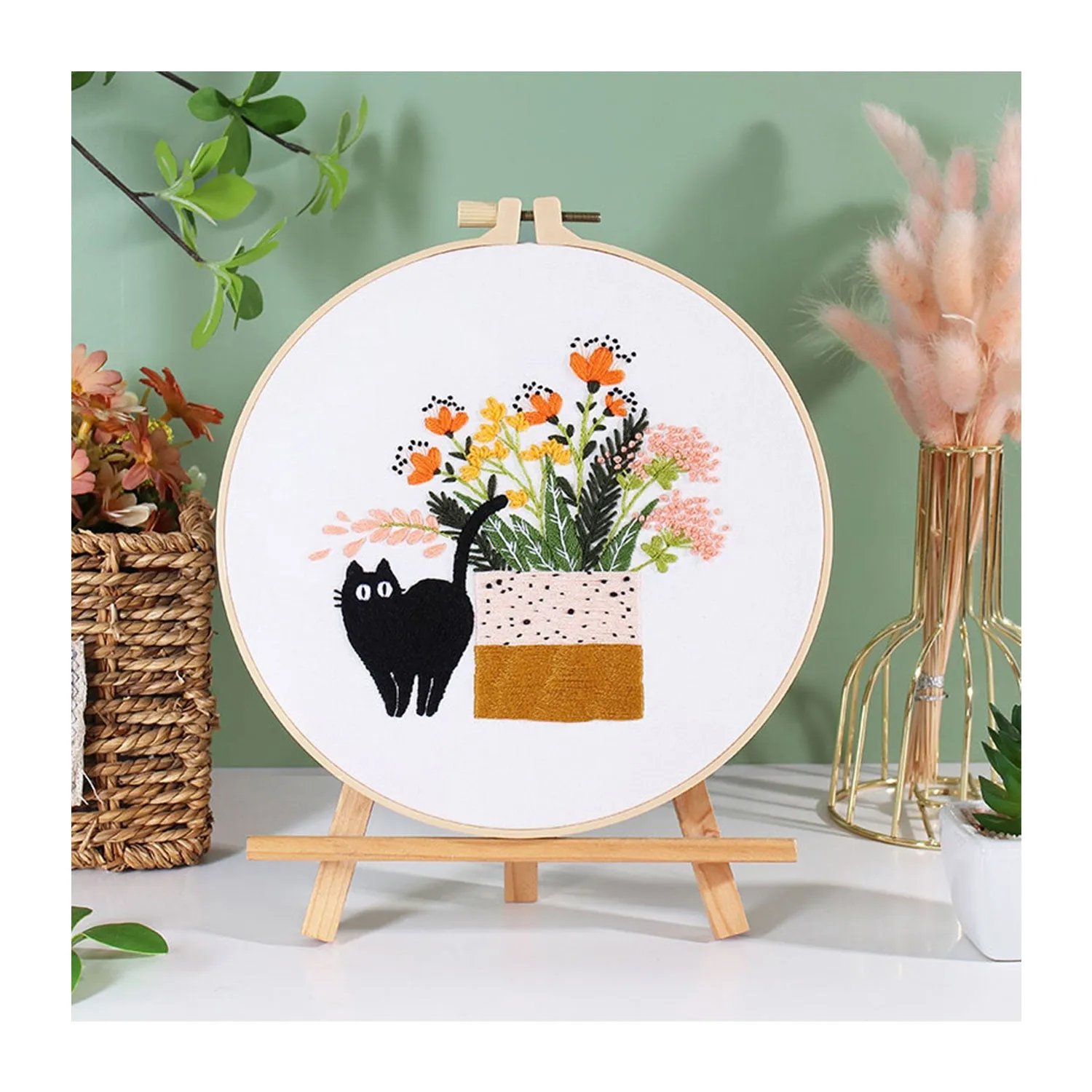 Poppy Crafts Embroidery Kit #61 - Black Cat & Beautiful Flowers