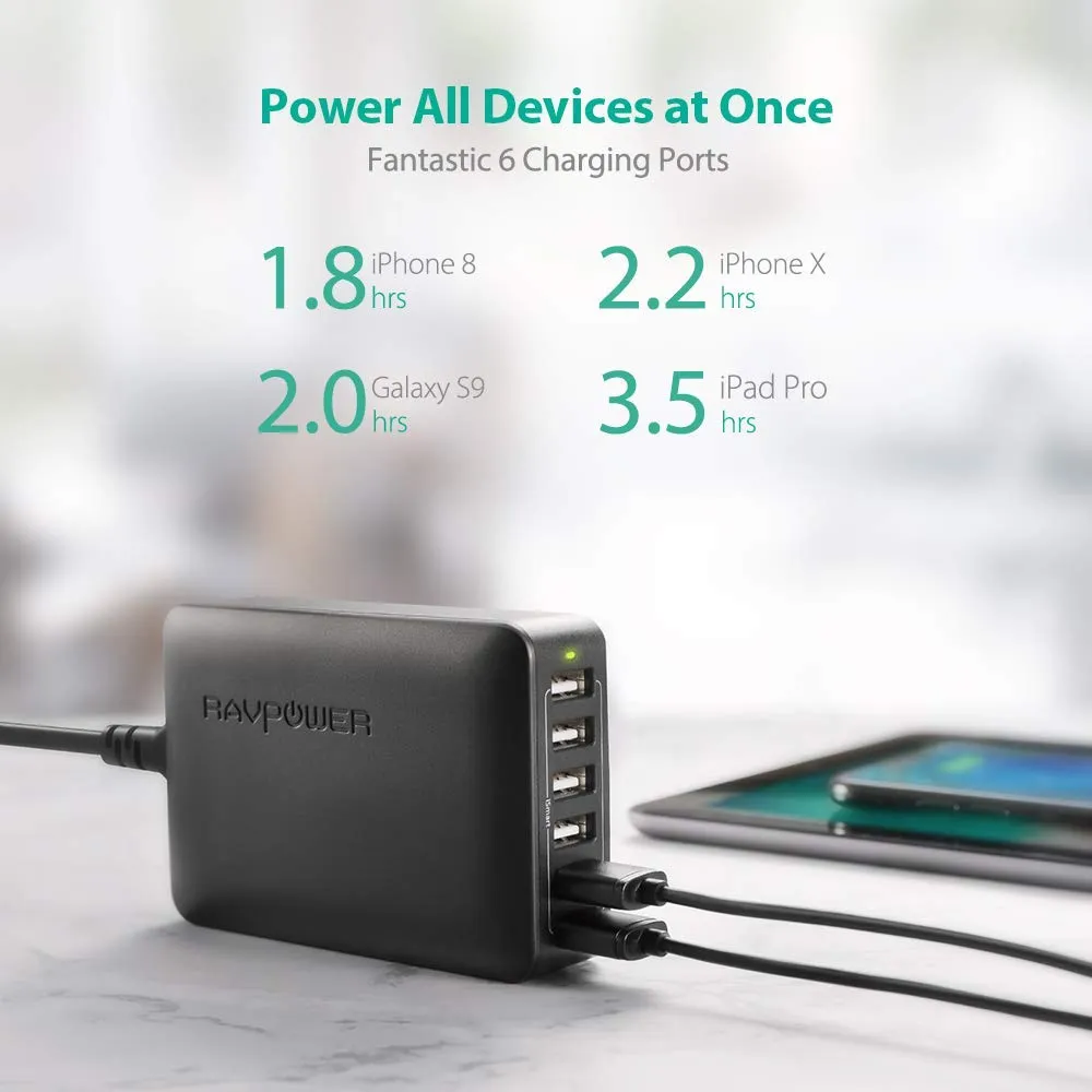 RAVPower 60W 12A 6-Port Desktop Charger